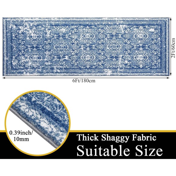 Vaukki Blue White Shag Runner Rug, 2 x 6 ft, Ultra Soft Non Slip Accent Rug - Picture 8 of 8